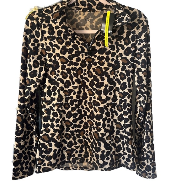 BWT cheetah animal 1/4 zip muck turtleneck athletic workout yoga jacket - Picture 1 of 6